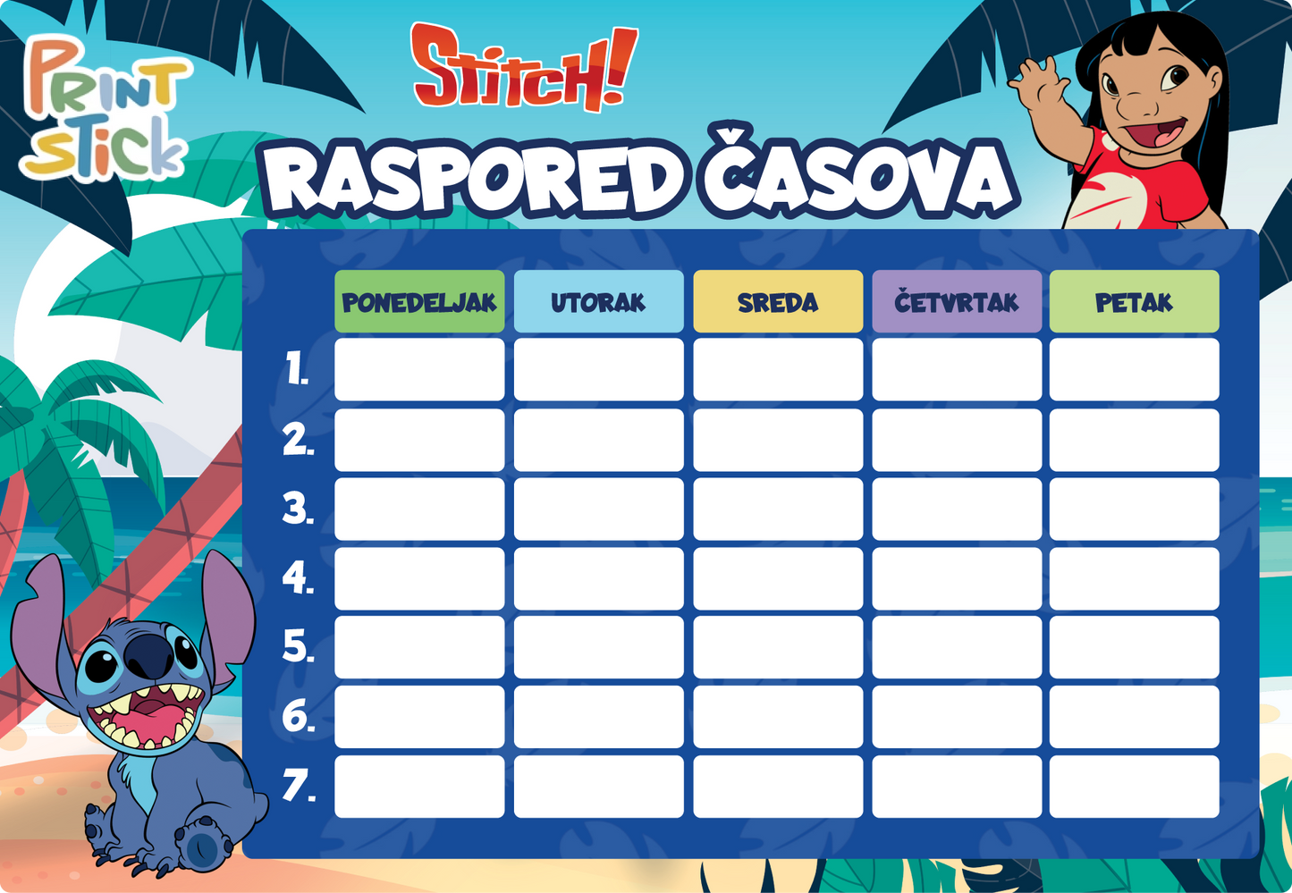 Samolepljivi raspored časova Stitch