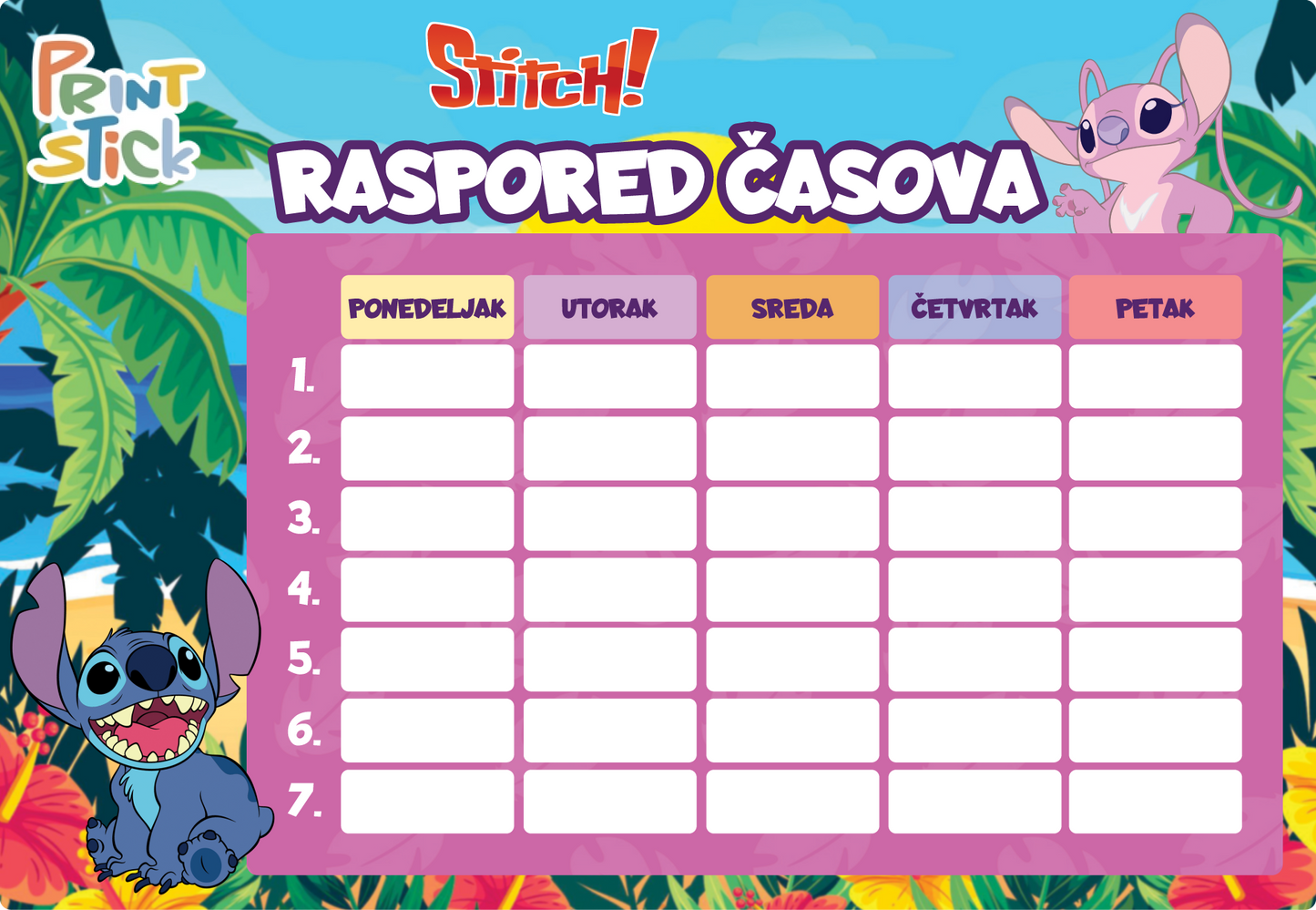 Samolepljivi raspored časova Stitch