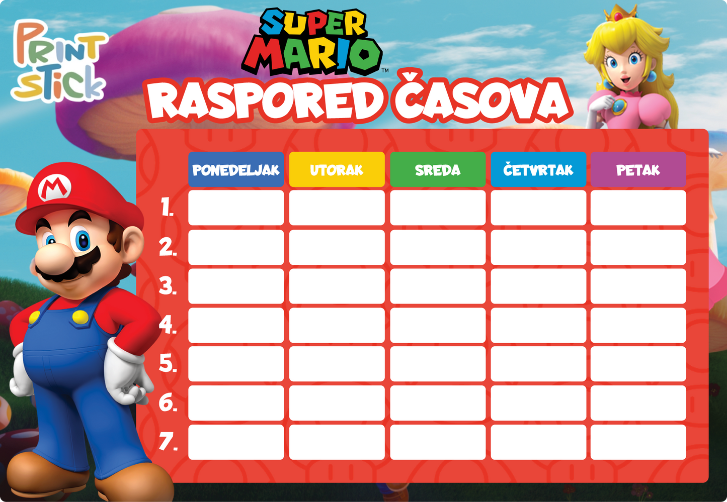 Samolepljivi raspored časova Super Mario