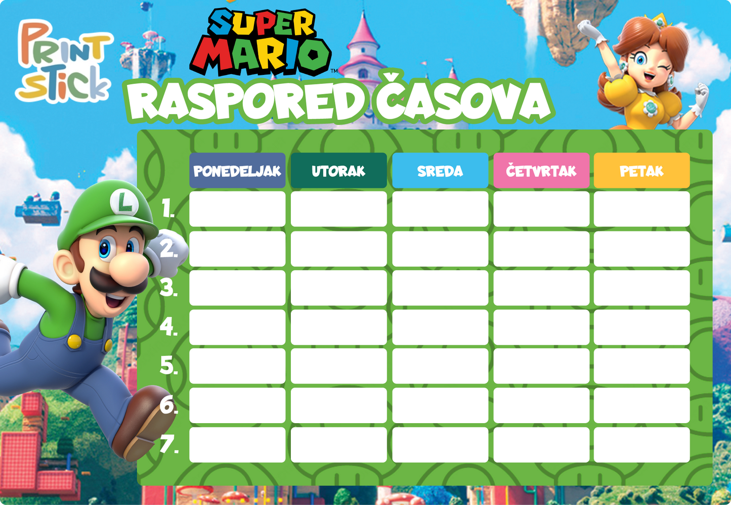 Samolepljivi raspored časova Super Mario